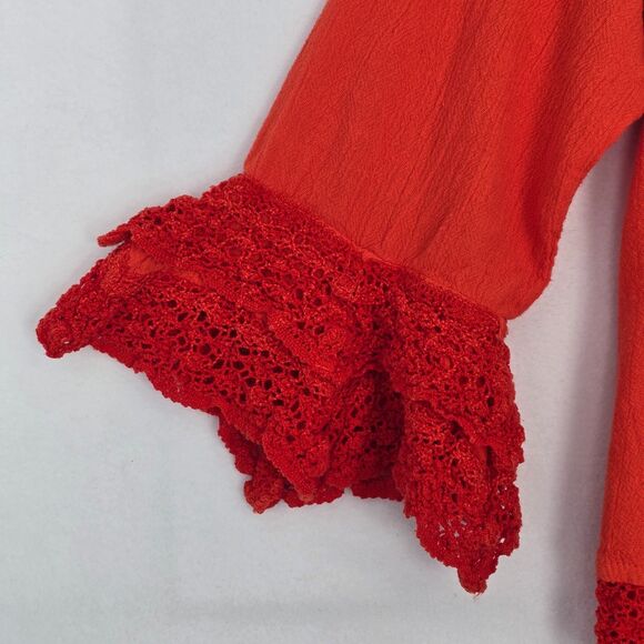Dunes Relaxed Fashion Womens M Coral Orange Cotton Gauze Crochet Trim Blouse Top - Picture 4 of 12